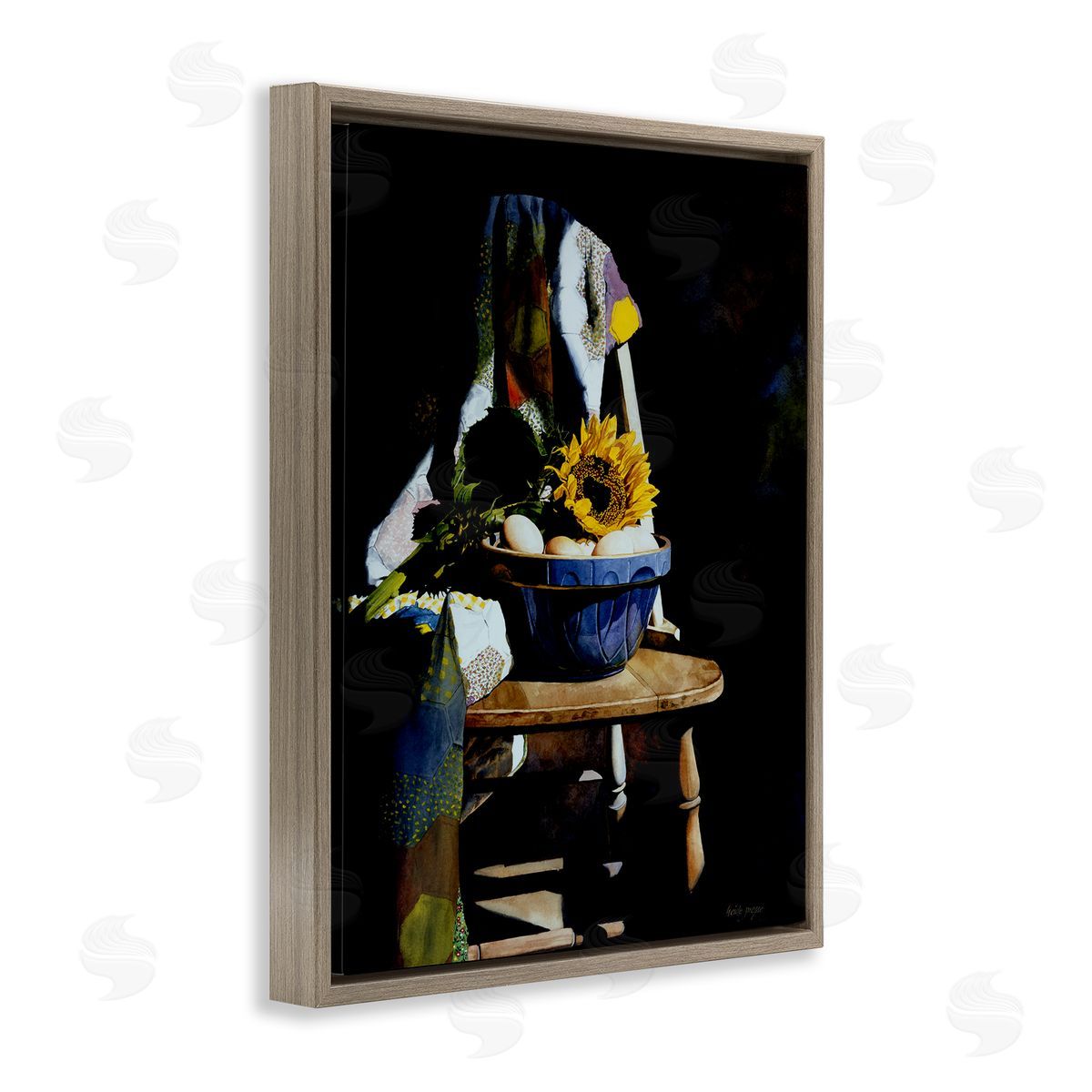 Heide Presse Sunflower Chair Dark Still Life Brown Floater Frame Canvas Art