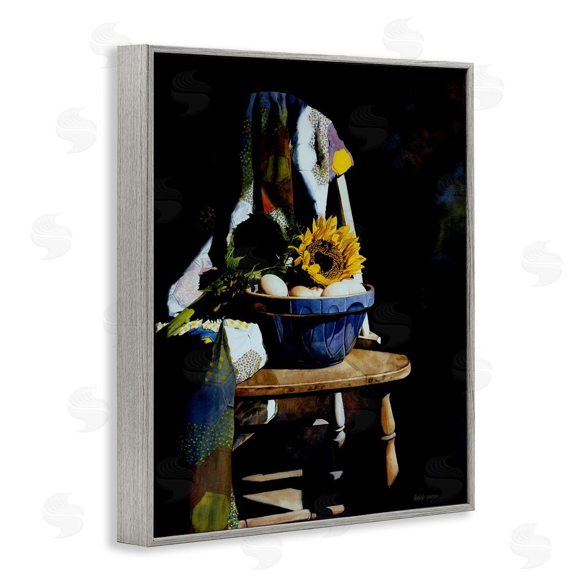 Heide Presse Sunflower Chair Dark Still Life Gray Framed Giclee Wall Art