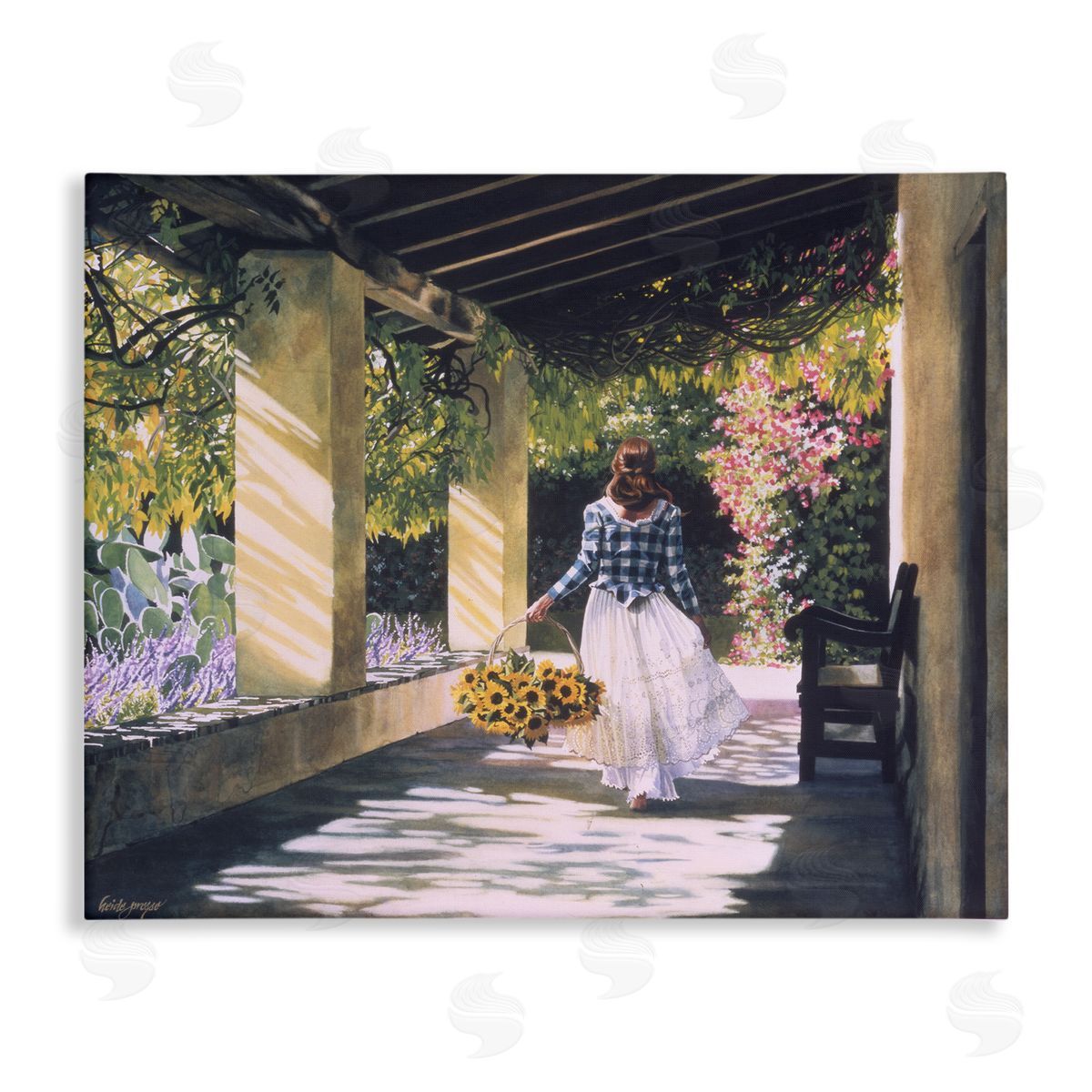 Heide Presse Girl with Sunflower Basket Canvas Wall Art