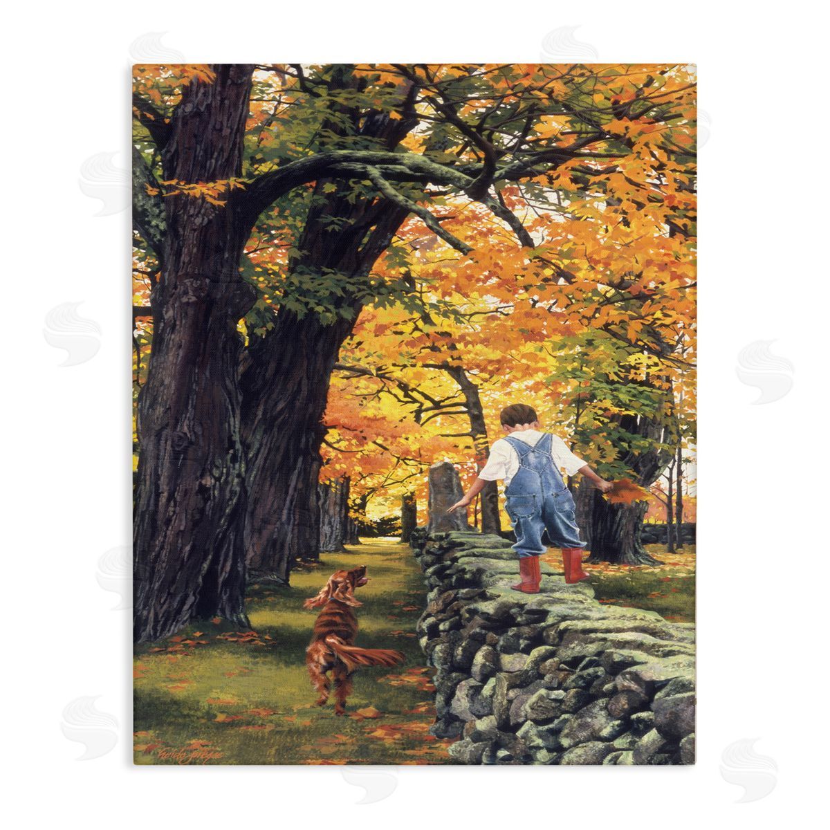Heide Presse Boy on Wall with Dog Canvas Wall Art