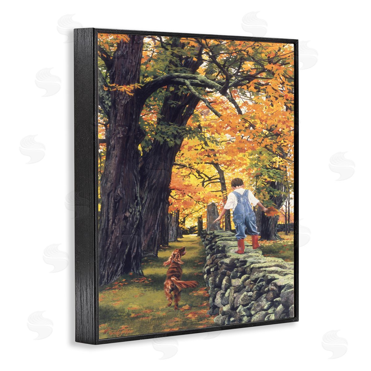 Heide Presse Boy on Wall with Dog Black Framed Giclee Wall Art