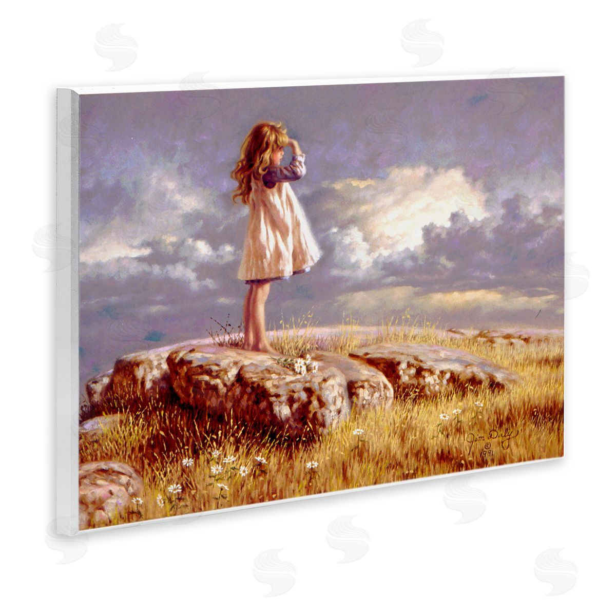 Jim Daly Girl Gazing on Rock Sunset Wall Plaque Art