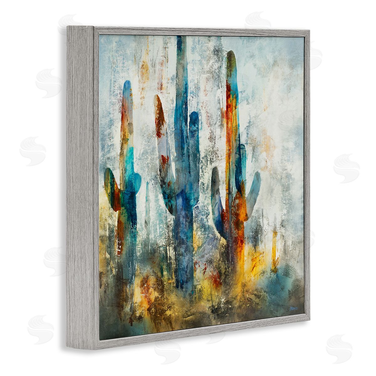 Abstract Vibrant Cacti Silhouettes Grey Frame Print Wall Art, Home Decor by Scott Brems