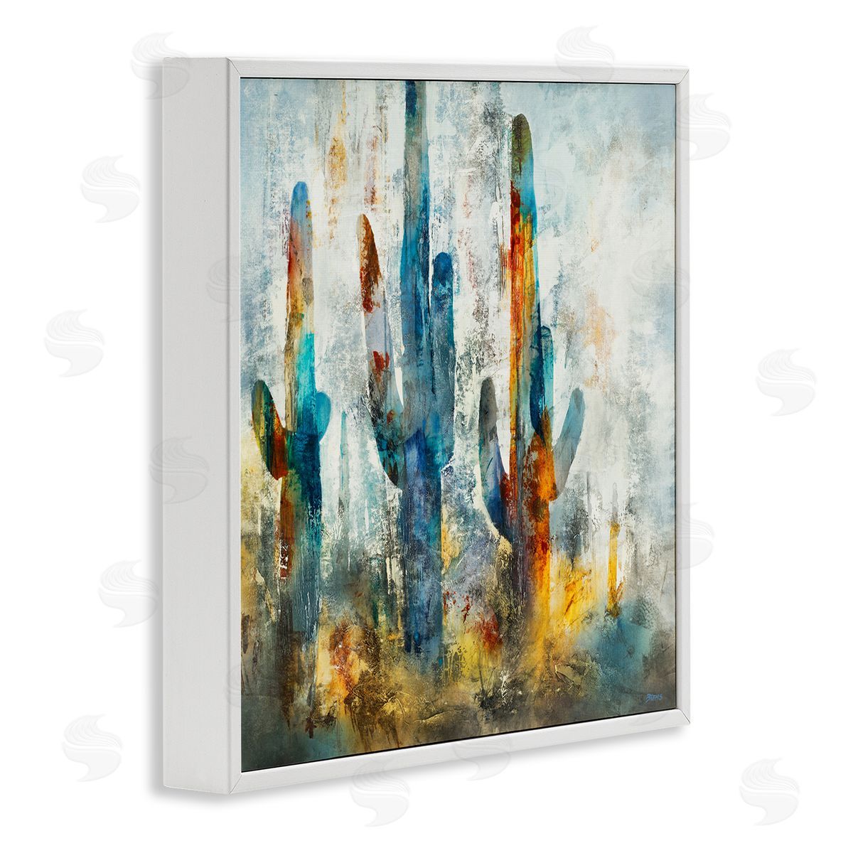 Abstract Vibrant Cacti Silhouettes White Frame Print Wall Art, Home Decor by Scott Brems