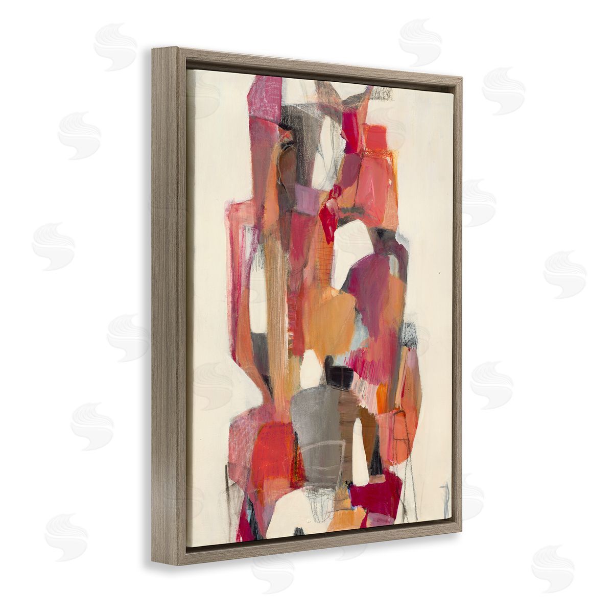 Terri Burris Centered Geometric Shapes Abstract Red Orange Brown Floater Frame Canvas Art