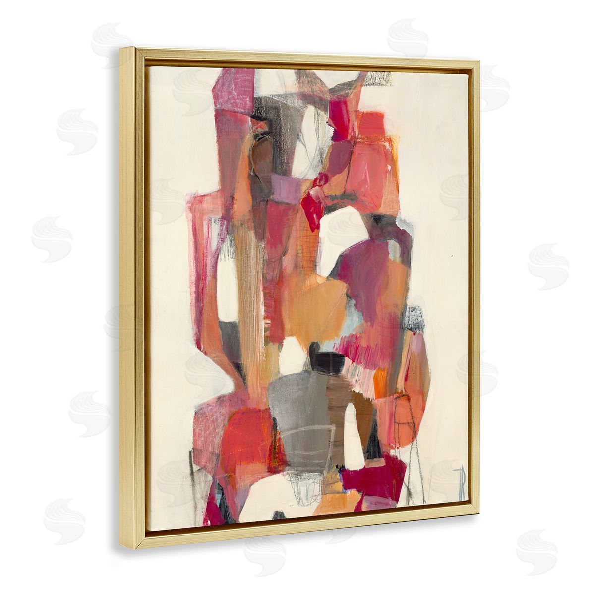 Terri Burris Centered Geometric Shapes Abstract Red Orange Gold Floater Frame Canvas Art