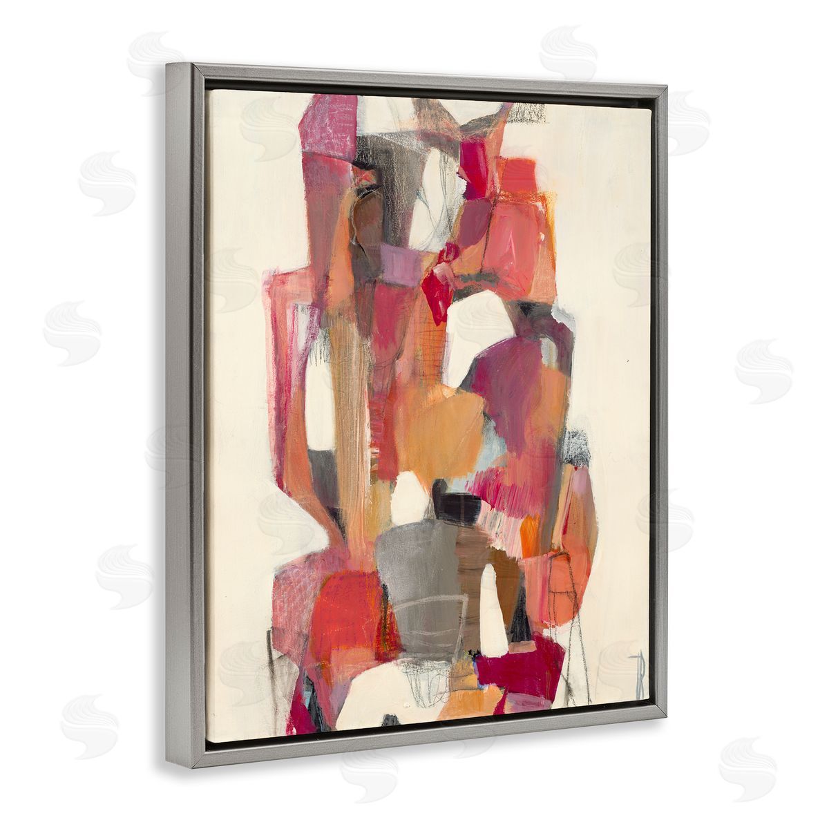 Terri Burris Centered Geometric Shapes Abstract Red Orange Gray Floater Frame Canvas Art