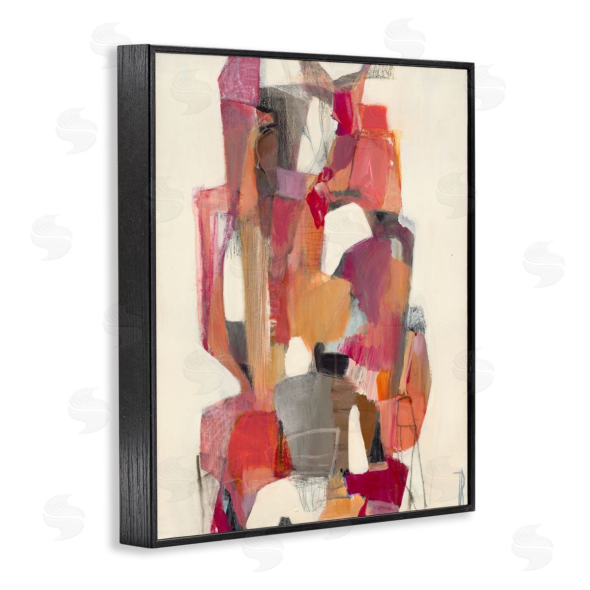 Terri Burris Centered Geometric Shapes Abstract Red Orange Black Framed Giclee Wall Art
