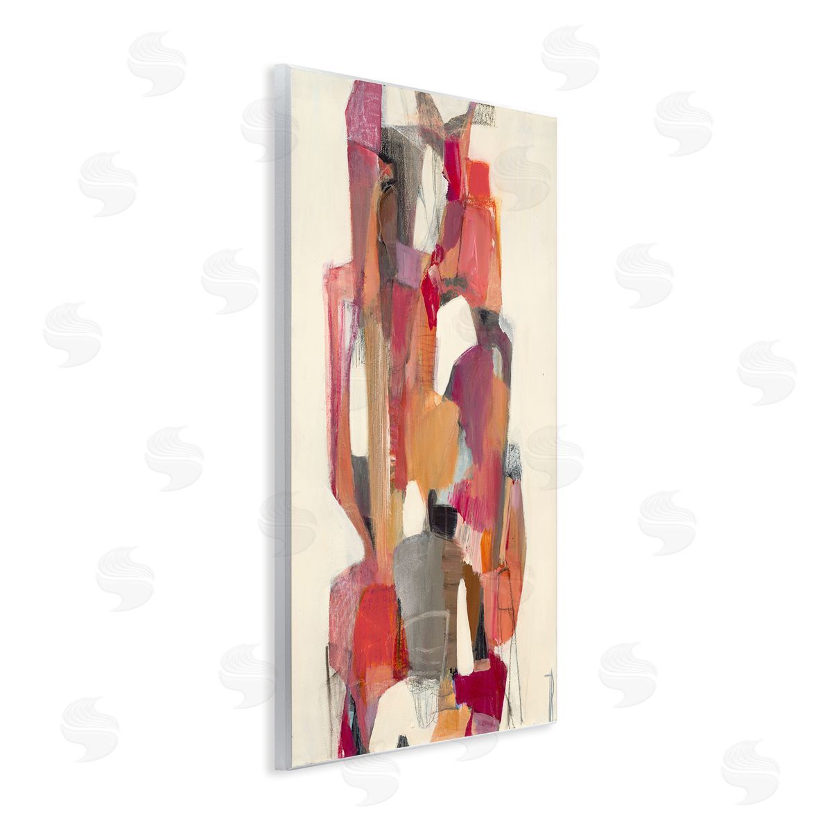 Terri Burris Centered Geometric Shapes Abstract Red Orange Wall Plaque Art