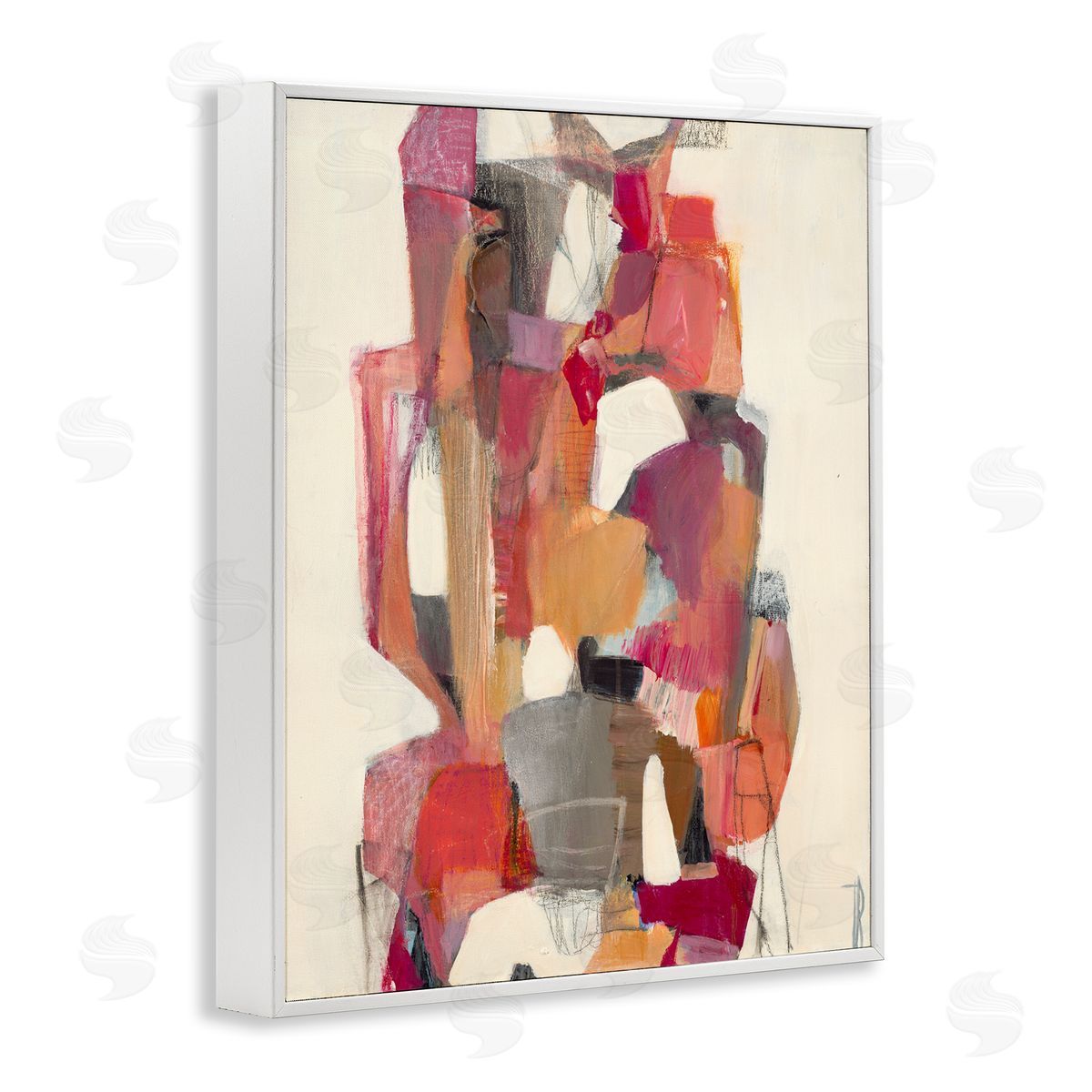 Terri Burris Centered Geometric Shapes Abstract Red Orange White Framed Giclee Wall Art