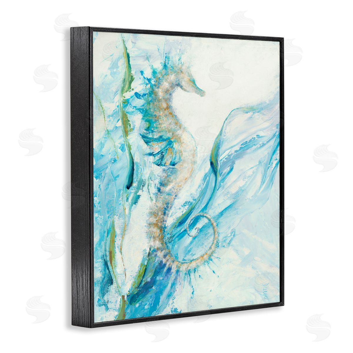 Dina D'Argo Nautical Seahorse Blue Ocean Black Framed Giclee Wall Art