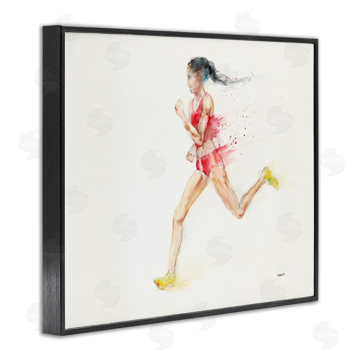 Patti Mann Watercolor Athlete Female Runner Black Framed Giclee Wall Art