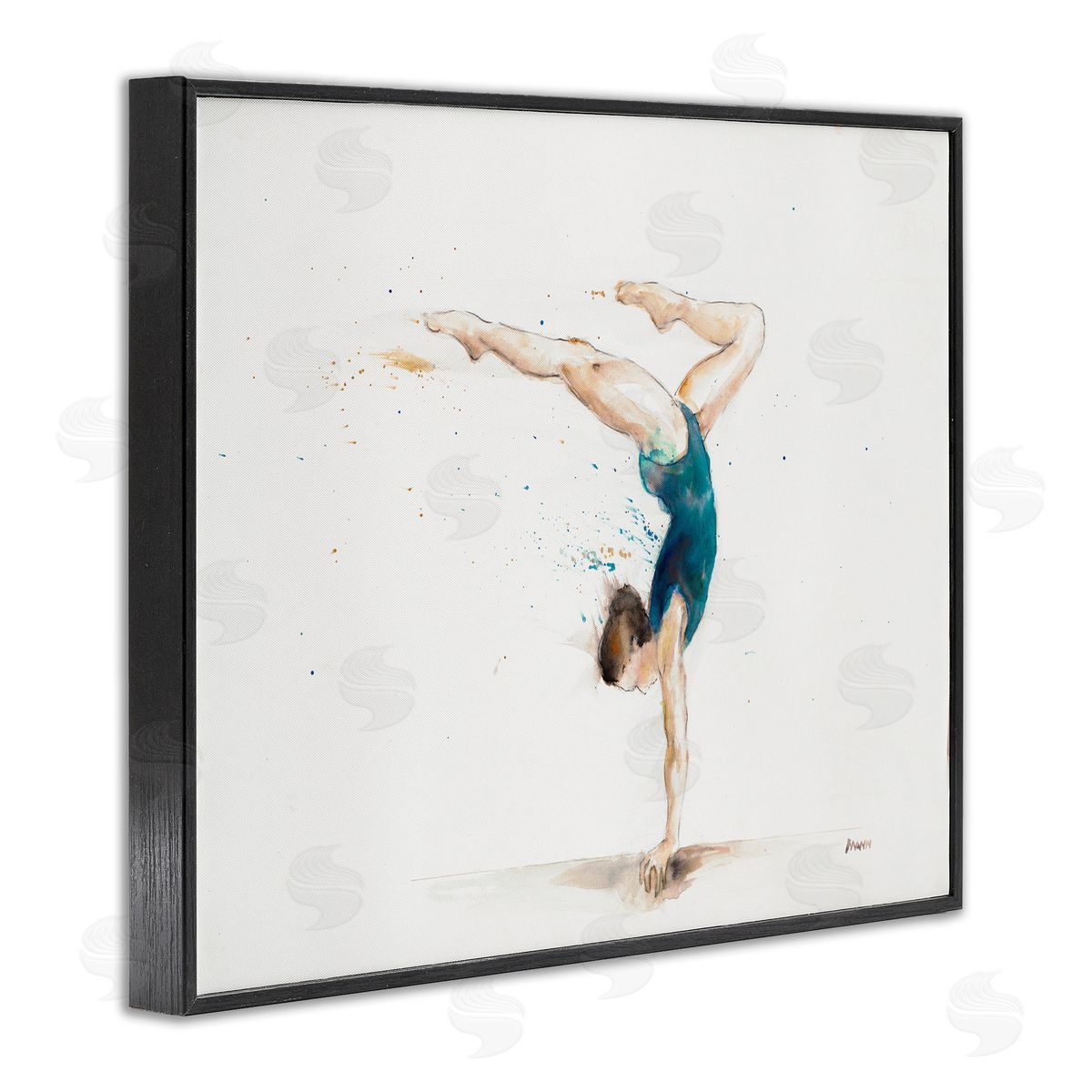 Patti Mann Watercolor Female Gymnast Handstand Pose Black Framed Giclee Wall Art