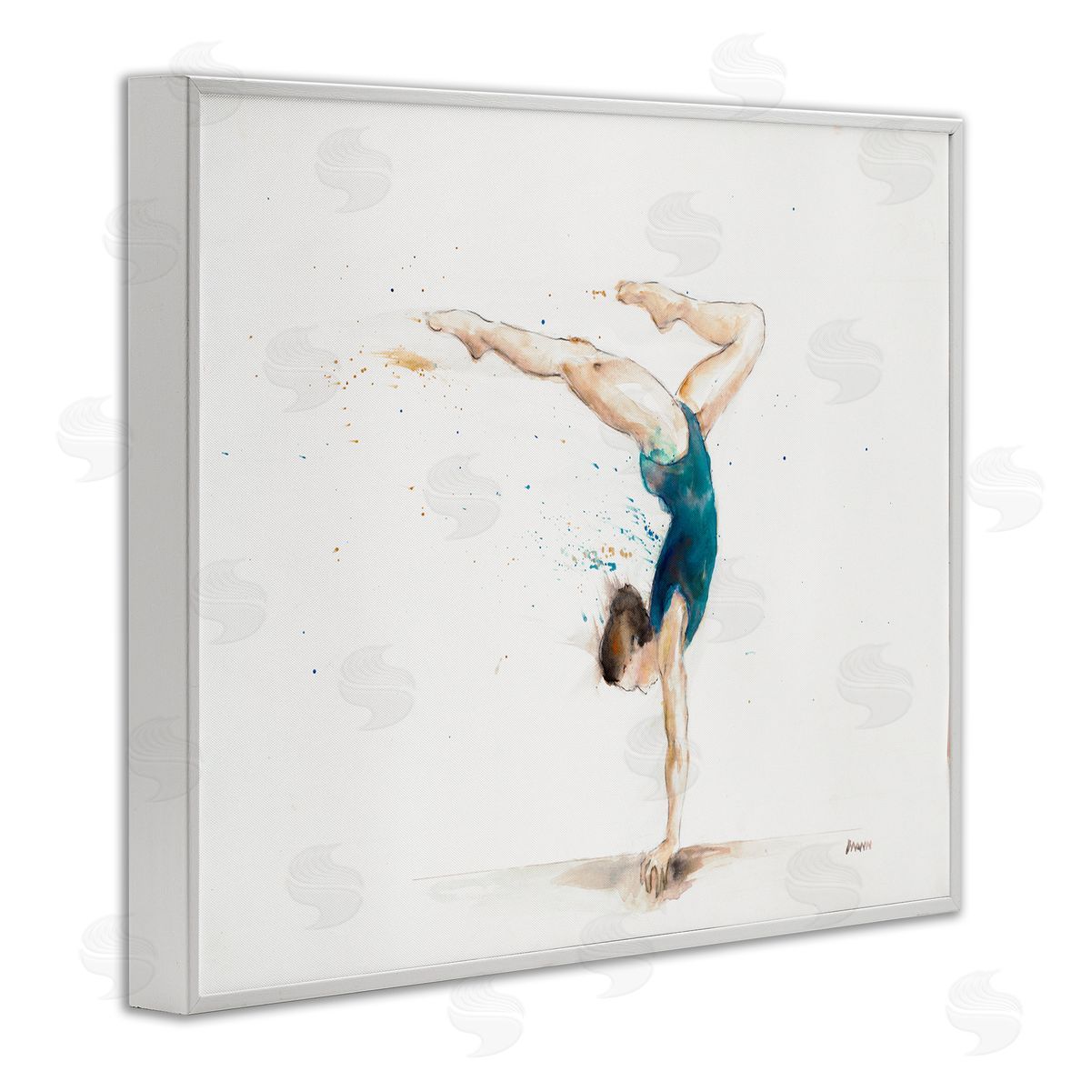 Patti Mann Watercolor Female Gymnast Handstand Pose White Framed Giclee Wall Art