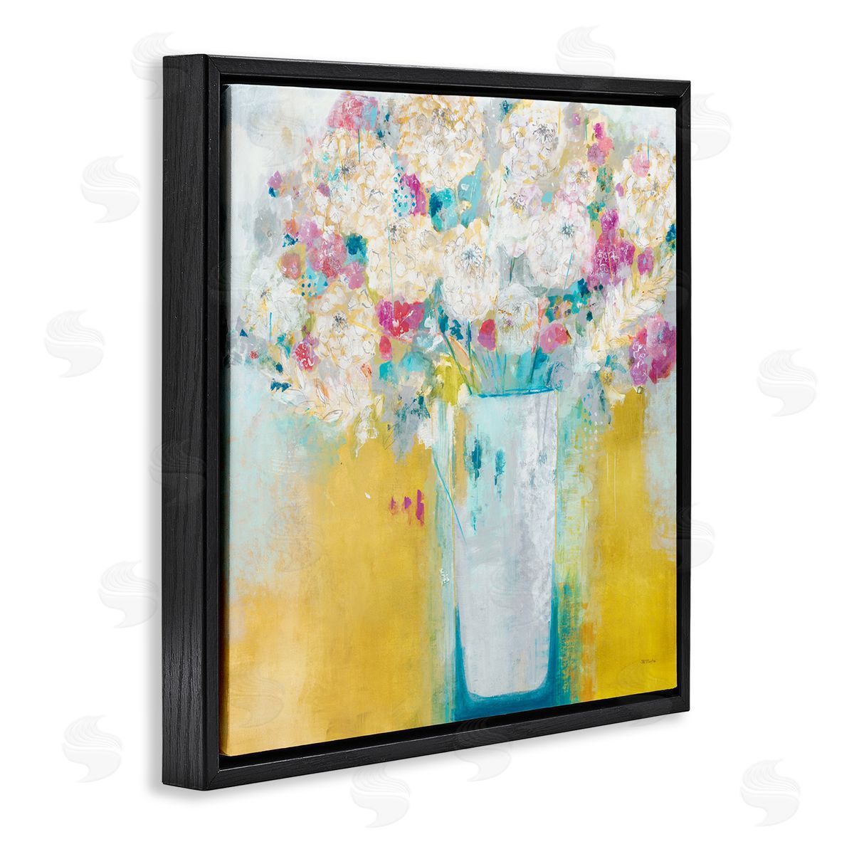 Jill Martin Vibrant Carnations Yellow Abstract Florals Black Floater Frame Canvas Art