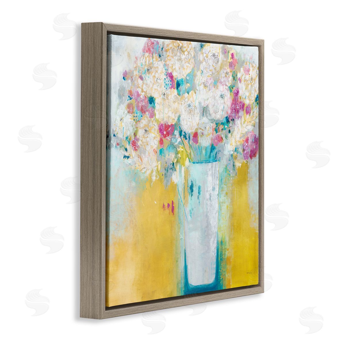 Jill Martin Vibrant Carnations Yellow Abstract Florals Brown Floater Frame Canvas Art