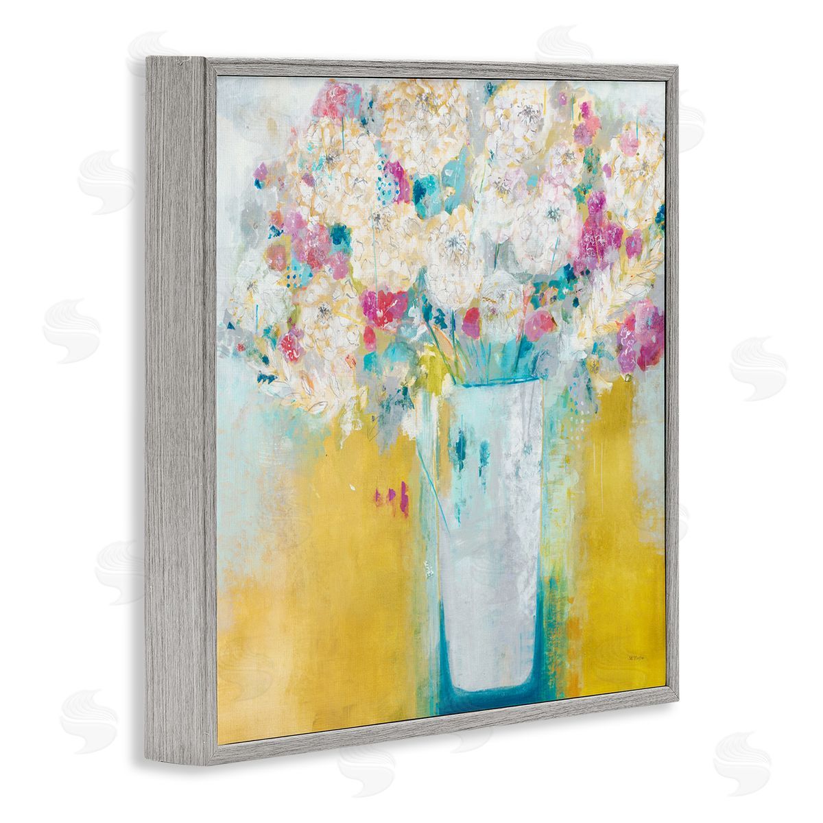 Jill Martin Vibrant Carnations Yellow Abstract Florals Gray Framed Giclee Wall Art