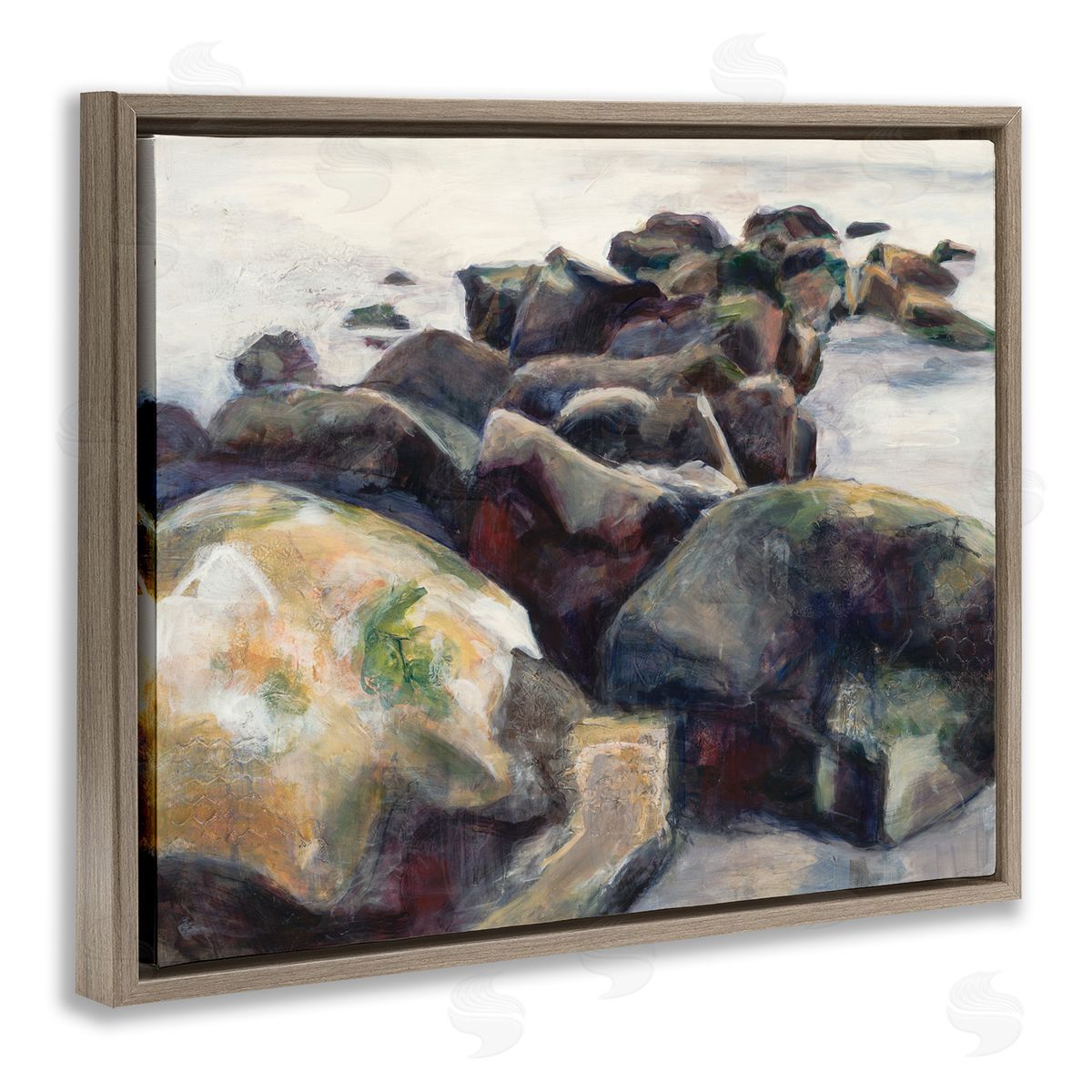 Stacey Pollard Beach Rocks Nautical Coast Brown Floater Frame Canvas Art