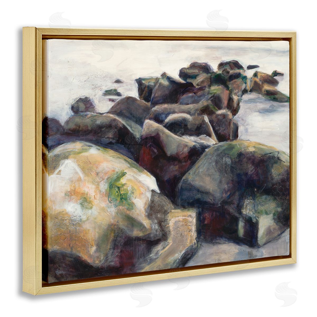 Stacey Pollard Beach Rocks Nautical Coast Gold Floater Frame Canvas Art
