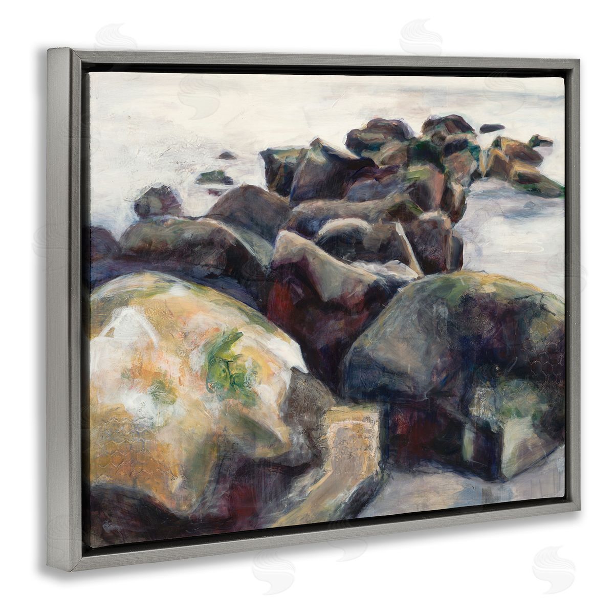 Stacey Pollard Beach Rocks Nautical Coast Gray Floater Frame Canvas Art