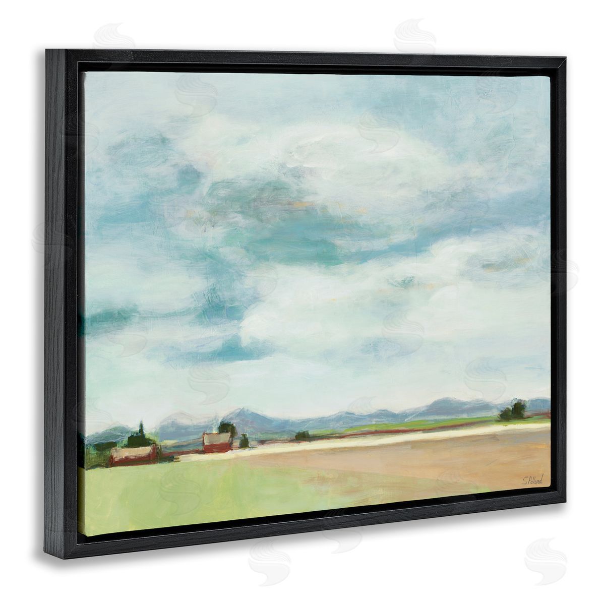 Stacey Pollard Red Barn Landscape Blue Sky Black Floater Frame Canvas Art