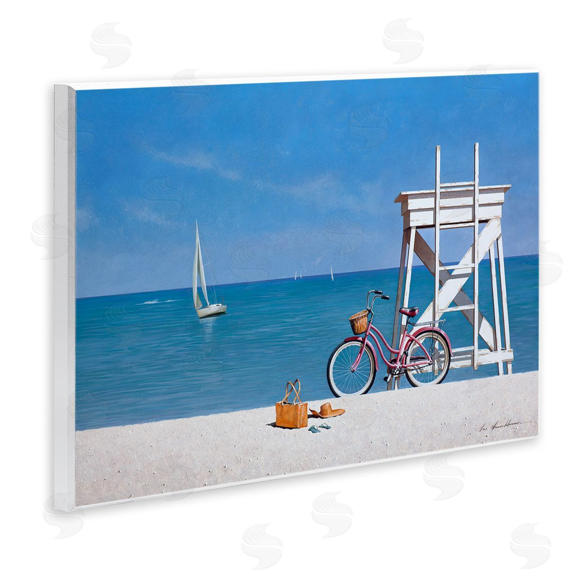 Zhen-Huan Lu Pink Bicycle Beach Lifeguard Stand Wall Plaque Art