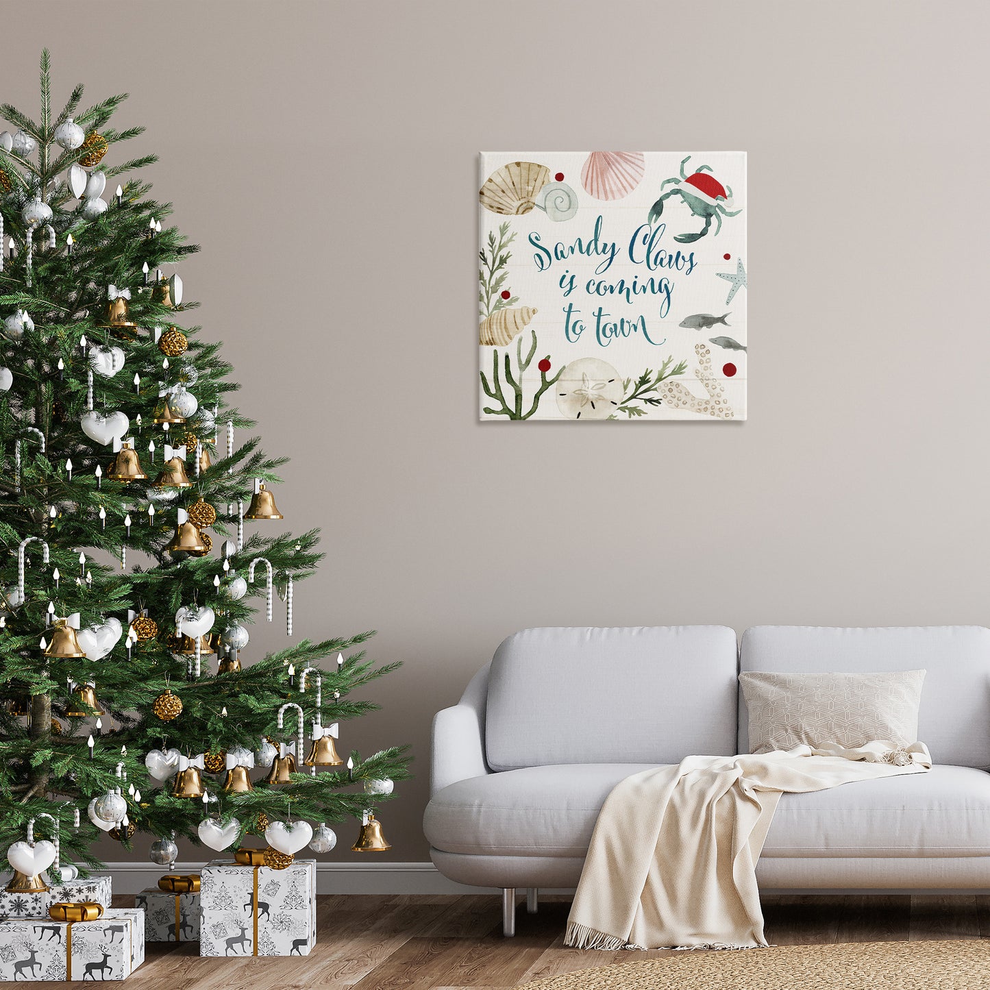 Santa Claus Nautical Holiday Pun Canvas Wall Art in Room, Home Decor by Victoria Barnes