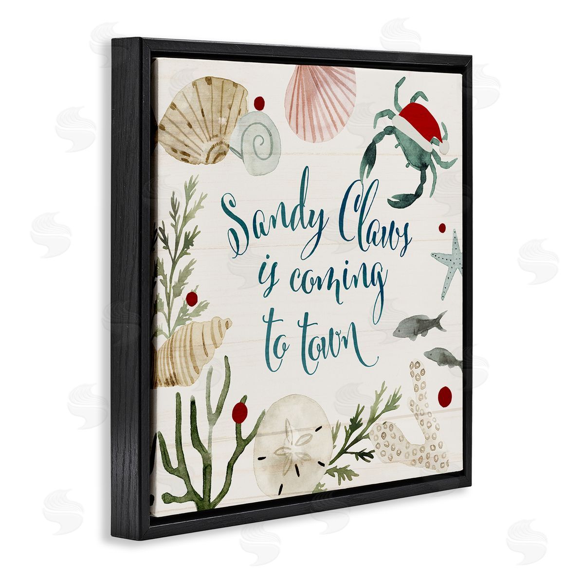 Santa Claus Nautical Holiday Pun Black Floating Frame Canvas Wall Art, Home Decor by Victoria Barnes