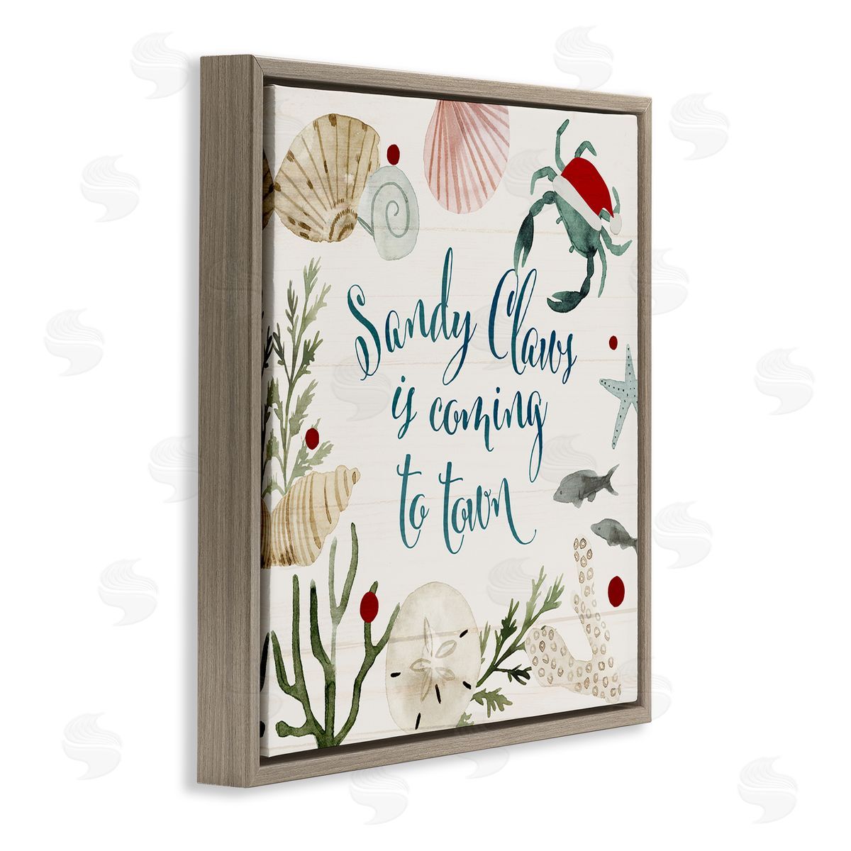 Santa Claus Nautical Holiday Pun Brown Floating Frame Canvas Wall Art, Home Decor by Victoria Barnes