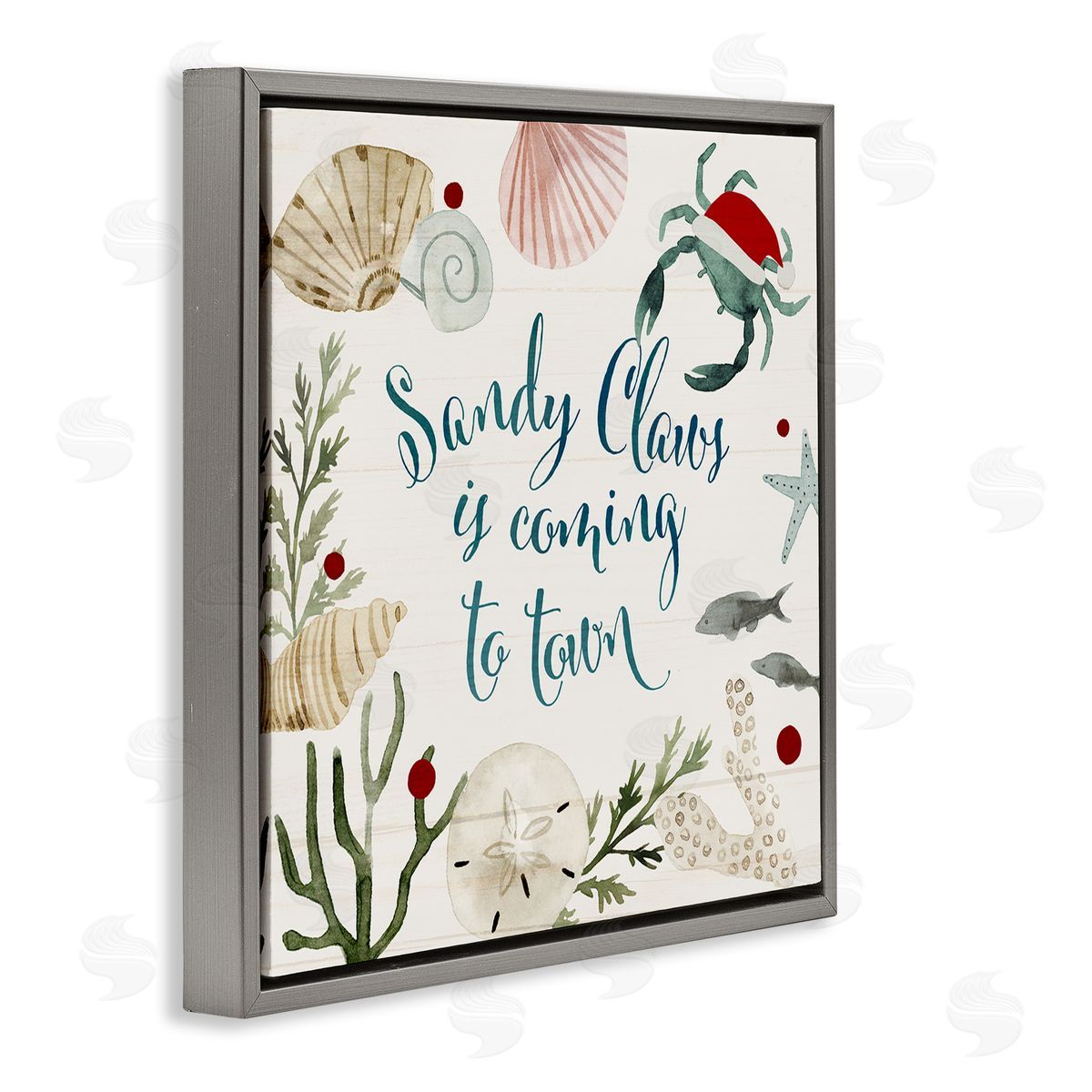 Santa Claus Nautical Holiday Pun Grey Floating Frame Canvas Wall Art, Home Decor by Victoria Barnes