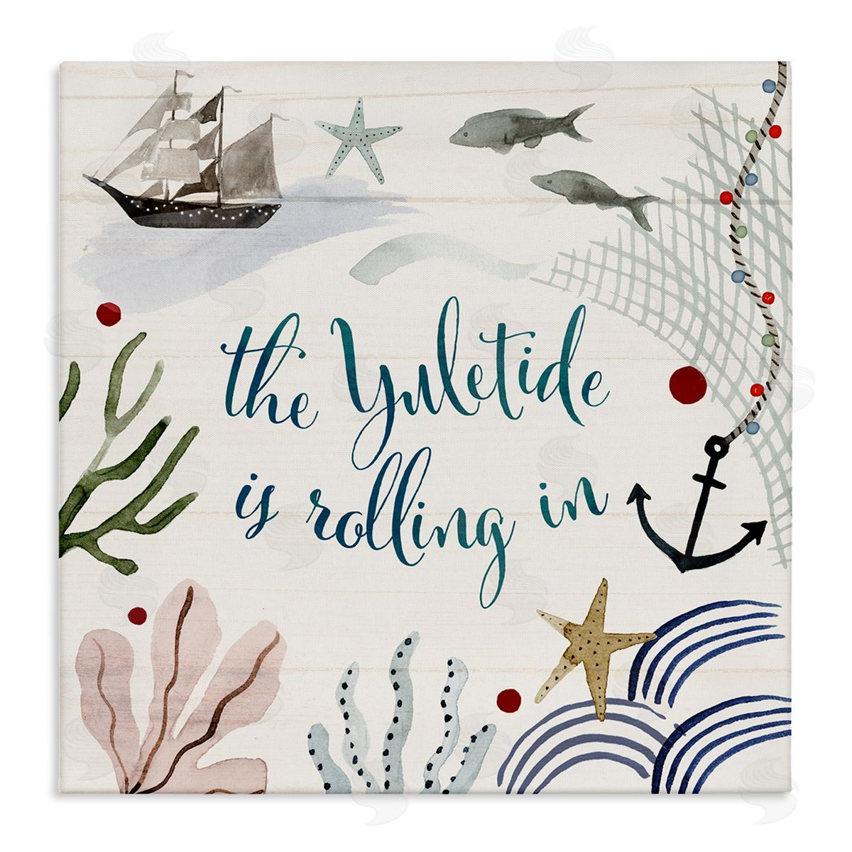 Nautical Yuletide Christmas Phrase Canvas Wall Art, Home Decor by Victoria Barnes