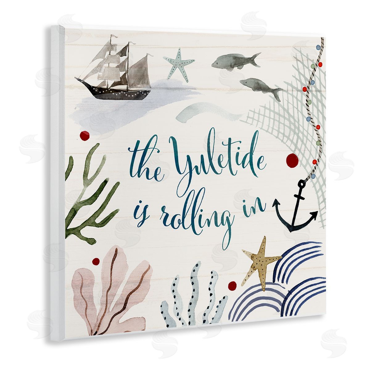 Nautical Yuletide Christmas Phrase Wood Plaque Wall Art, Home Decor by Victoria Barnes