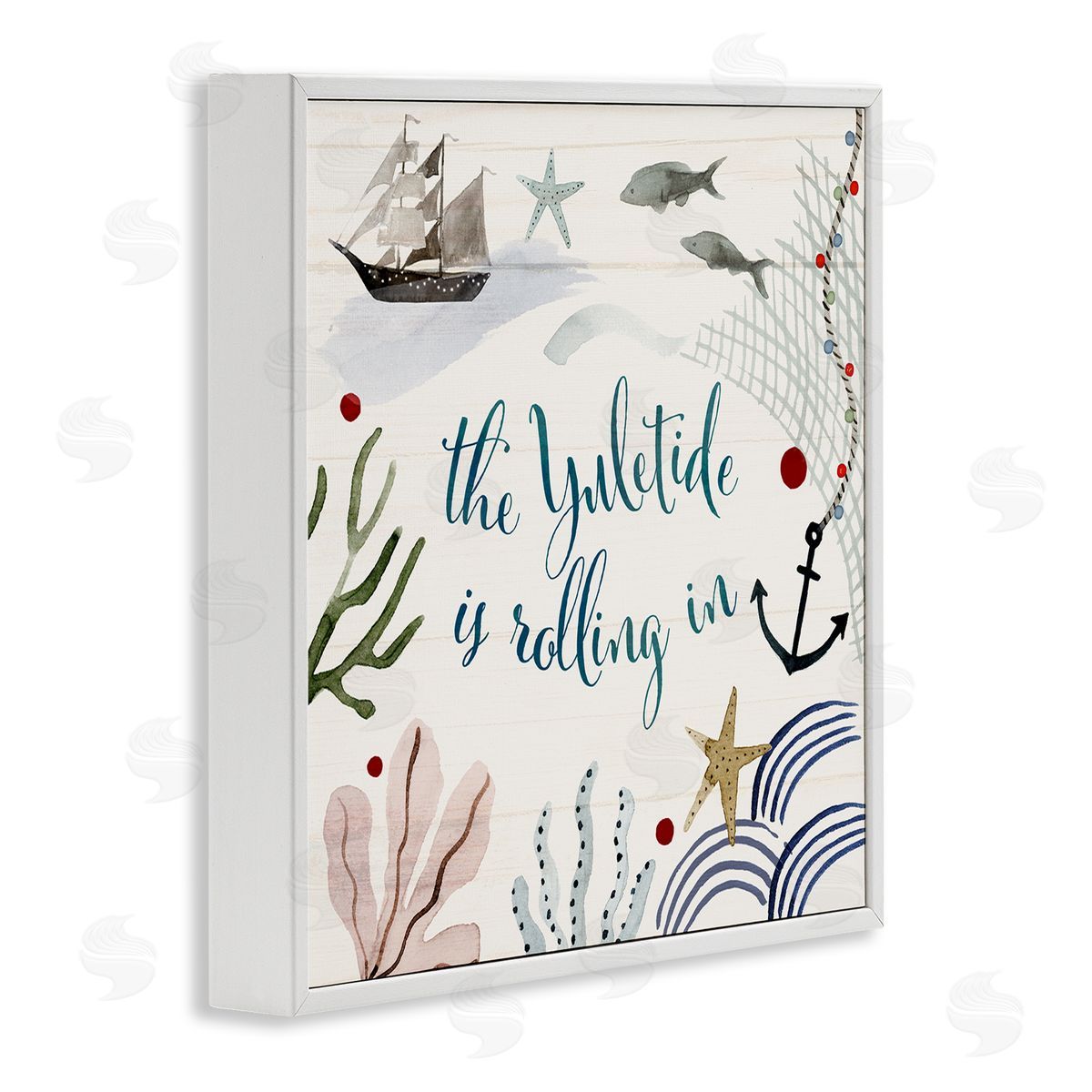 Nautical Yuletide Christmas Phrase White Frame Print Wall Art, Home Decor by Victoria Barnes