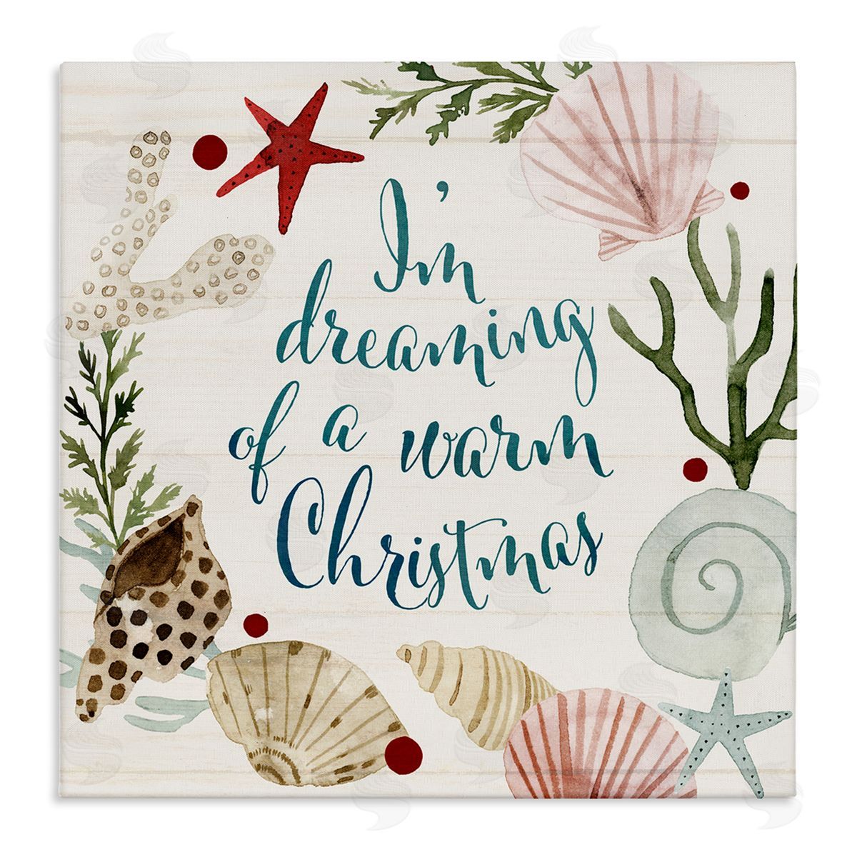 Dreaming of Warm Christmas Phrase Canvas Wall Art, Home Decor by Victoria Barnes