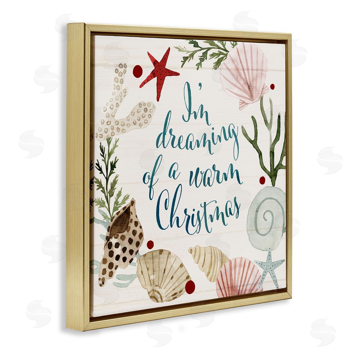 Dreaming of Warm Christmas Phrase Gold Floating Frame Canvas Wall Art, Home Decor by Victoria Barnes