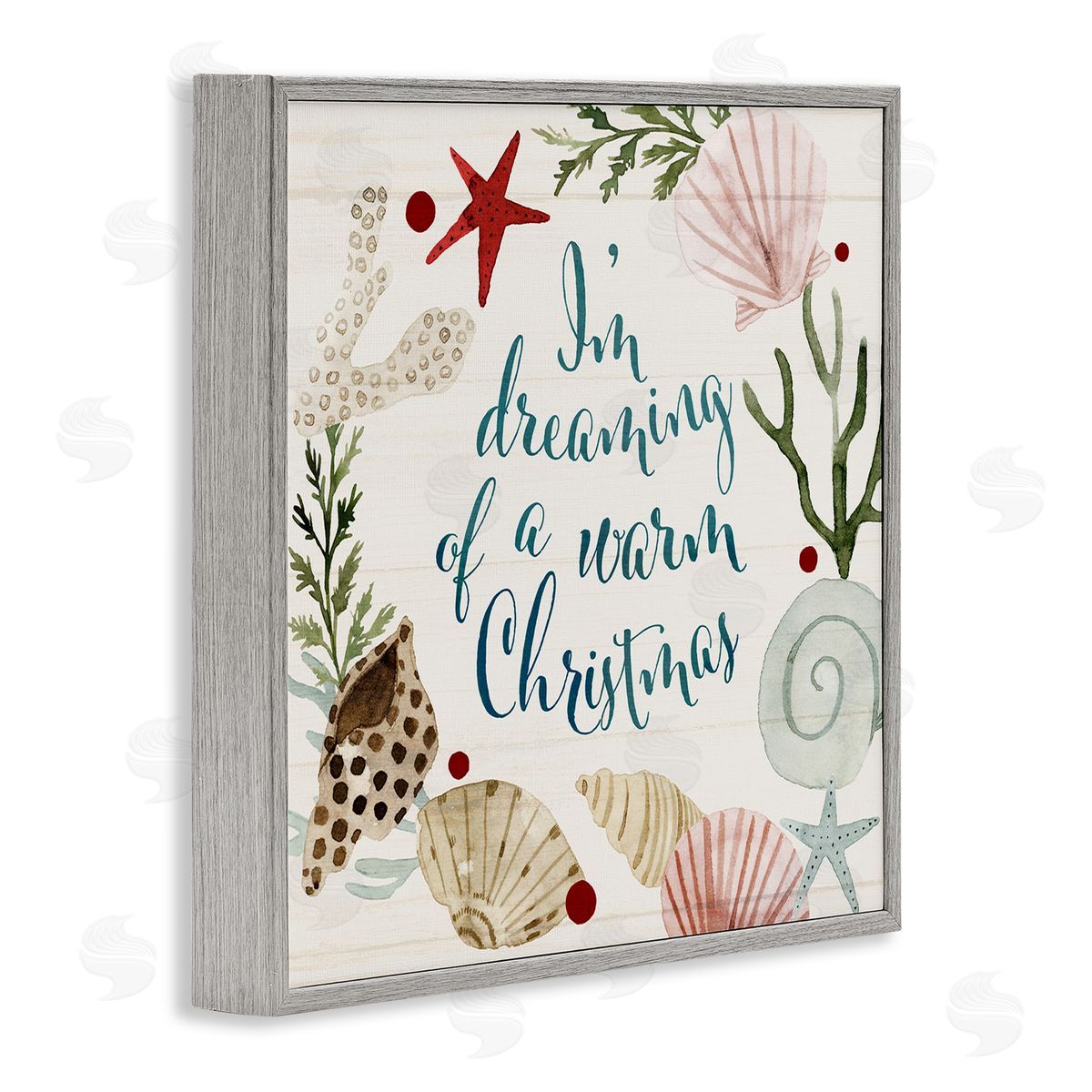 Dreaming of Warm Christmas Phrase Grey Frame Print Wall Art, Home Decor by Victoria Barnes