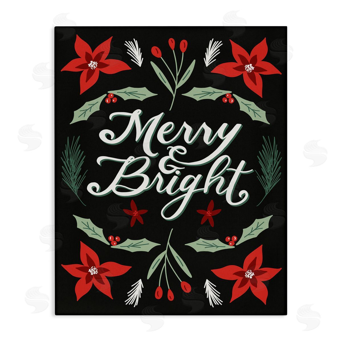 Amanda Houston Merry and Bright Christmas Poinsettia Canvas Wall Art