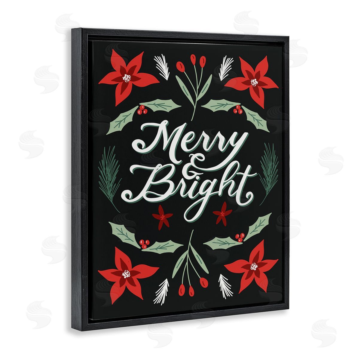 Amanda Houston Merry and Bright Christmas Poinsettia Black Floater Frame Canvas Art