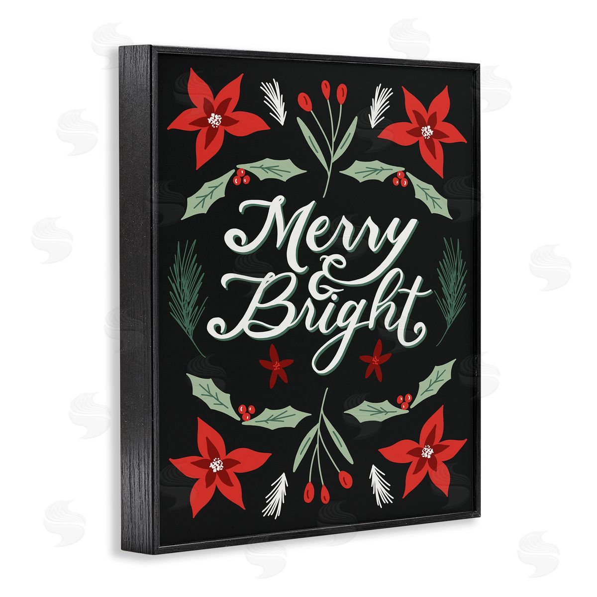Amanda Houston Merry and Bright Christmas Poinsettia Black Framed Giclee Wall Art