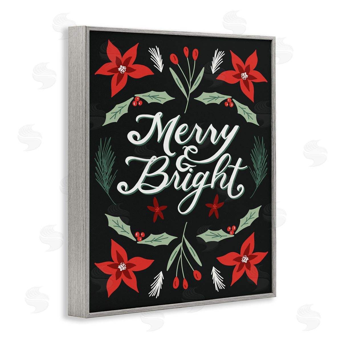 Amanda Houston Merry and Bright Christmas Poinsettia Gray Framed Giclee Wall Art