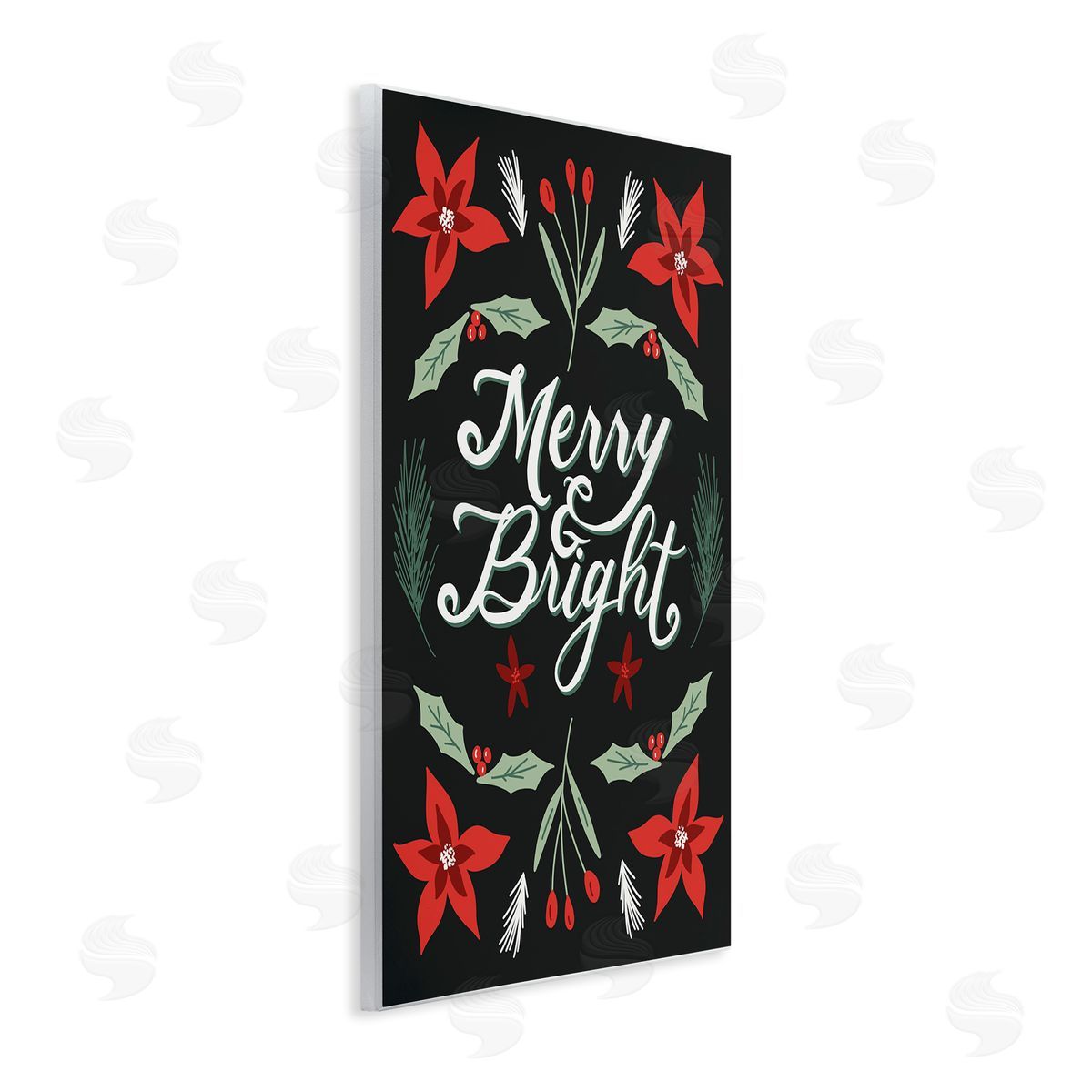 Amanda Houston Merry and Bright Christmas Poinsettia Wall Plaque Art