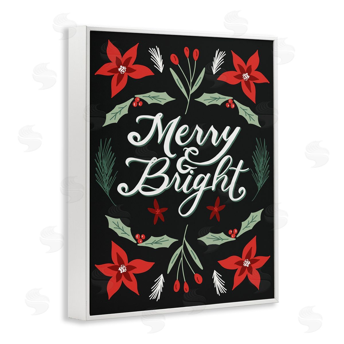 Amanda Houston Merry and Bright Christmas Poinsettia White Framed Giclee Wall Art