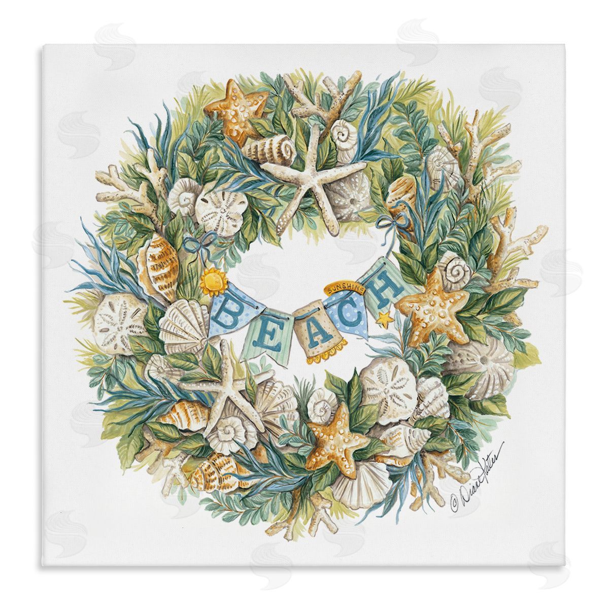 Holiday Beach Seashell Wreath Canvas Wall Art, Home Decor by Diane Kater