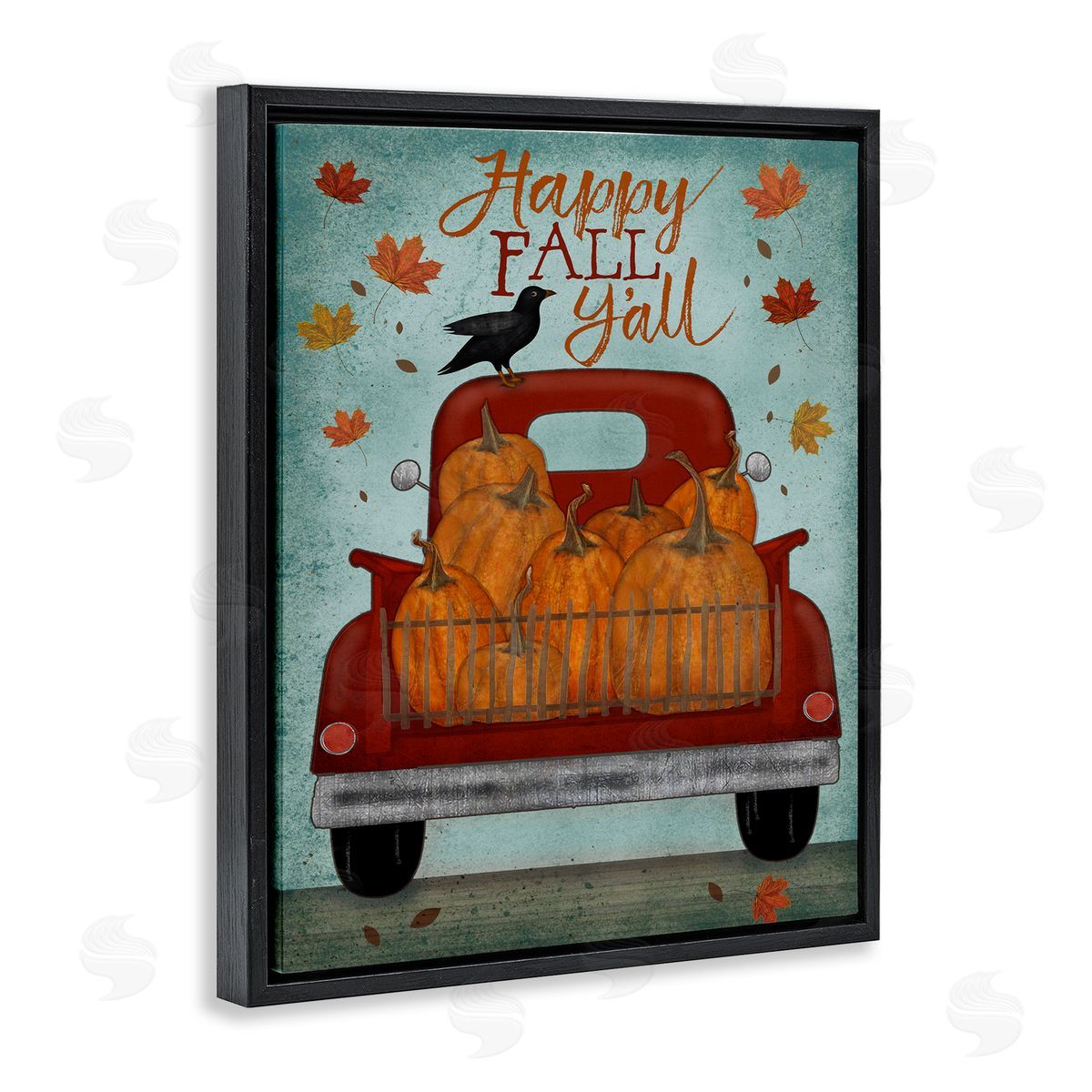 Beth Albert Autumn Harvest Red Truck Black Floater Frame Canvas Art