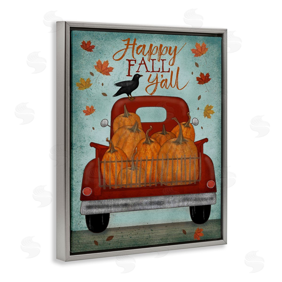 Beth Albert Autumn Harvest Red Truck Gray Floater Frame Canvas Art