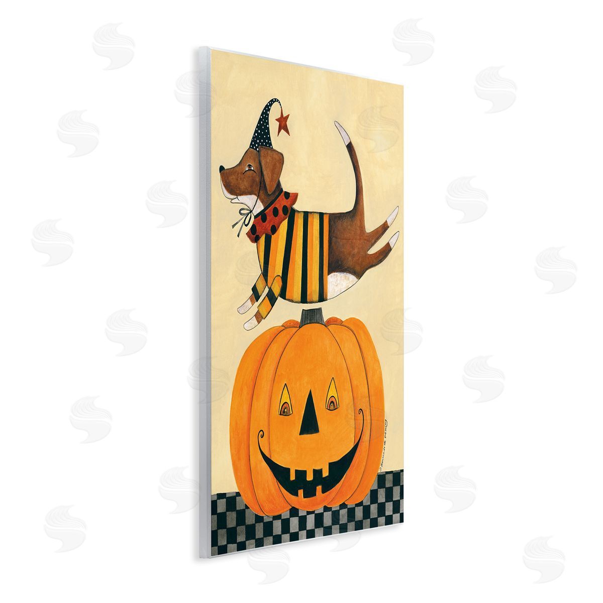 Bernadette Deming Vintage Carved Pumpkin Dog Illustration Wall Plaque Art