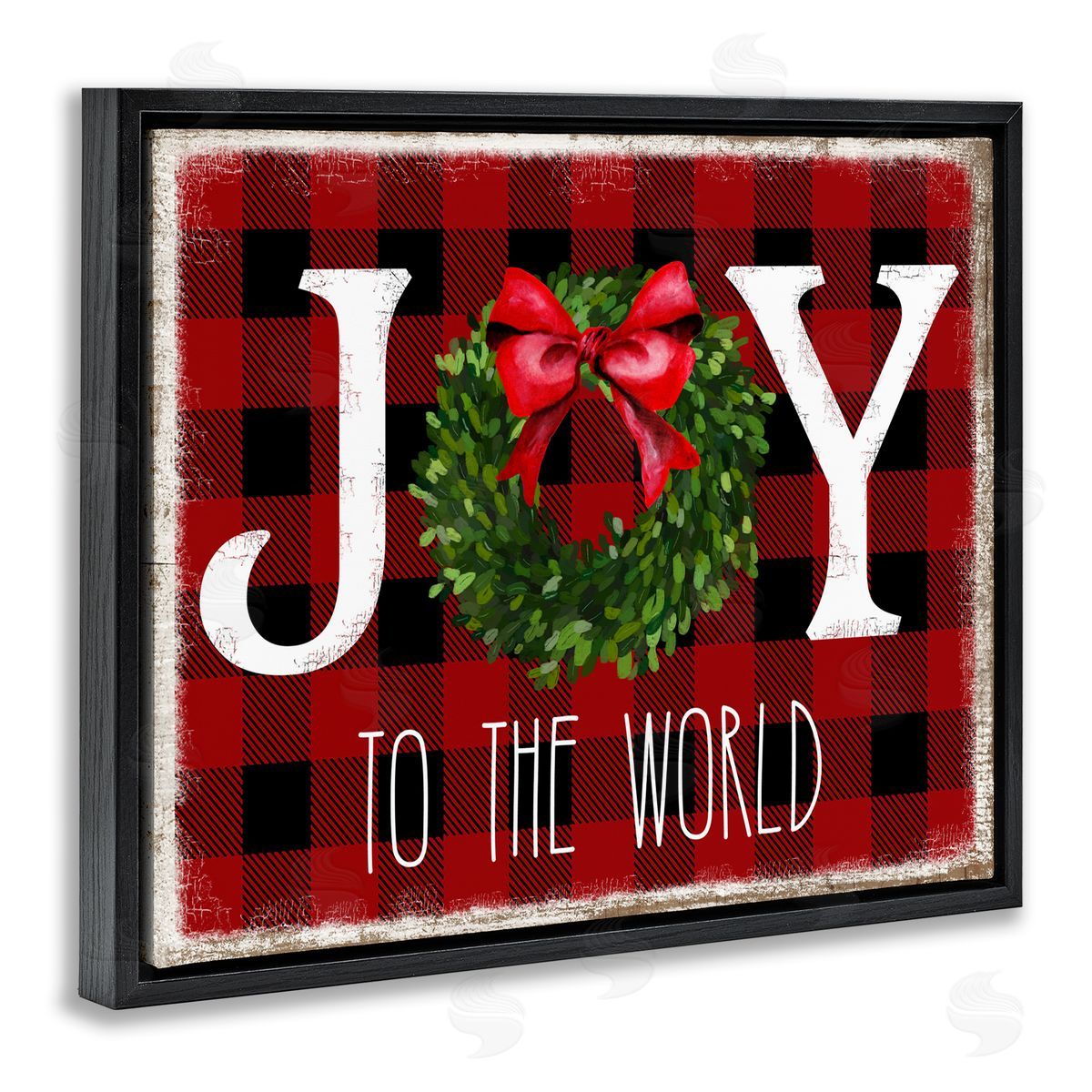 Charming Christmas Buffalo Plaid Black Floating Frame Canvas Wall Art, Home Decor by Deborah Brown