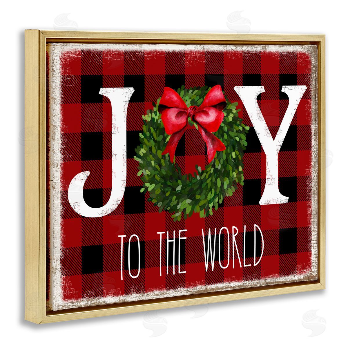 Charming Christmas Buffalo Plaid Gold Floating Frame Canvas Wall Art, Home Decor by Deborah Brown