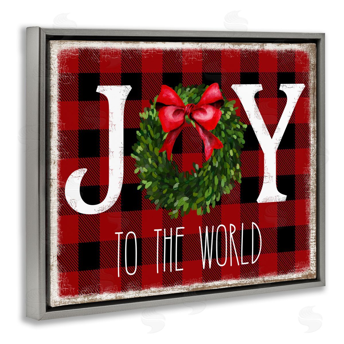 Charming Christmas Buffalo Plaid Grey Floating Frame Canvas Wall Art, Home Decor by Deborah Brown