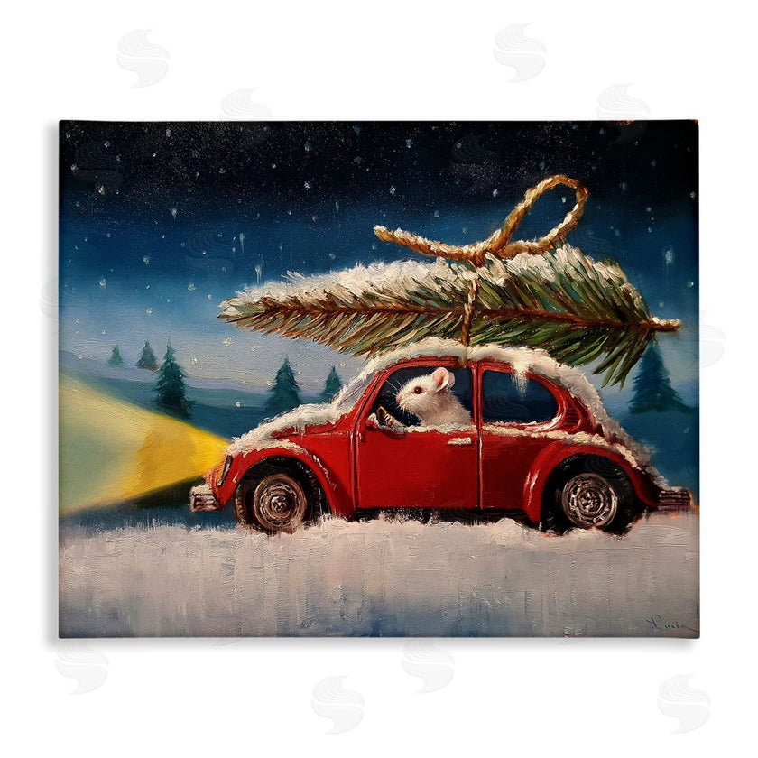 Lucia Heffernan | Mouse Driving Snow Holiday Tree